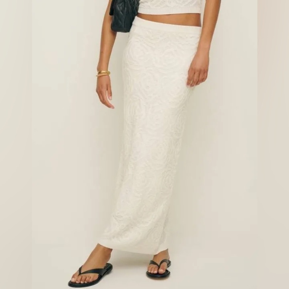 NWT Reformation Rose Cashmere Knit Maxi Sweater Skirt Cream White Size S
